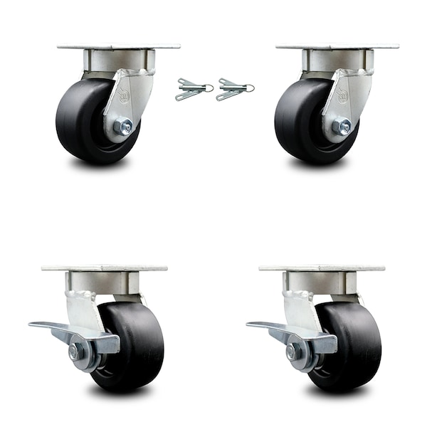 4 Inch Kingpinless Polyolefin Wheel Caster Swivel Locks 2 Brakes SCC, 2PK